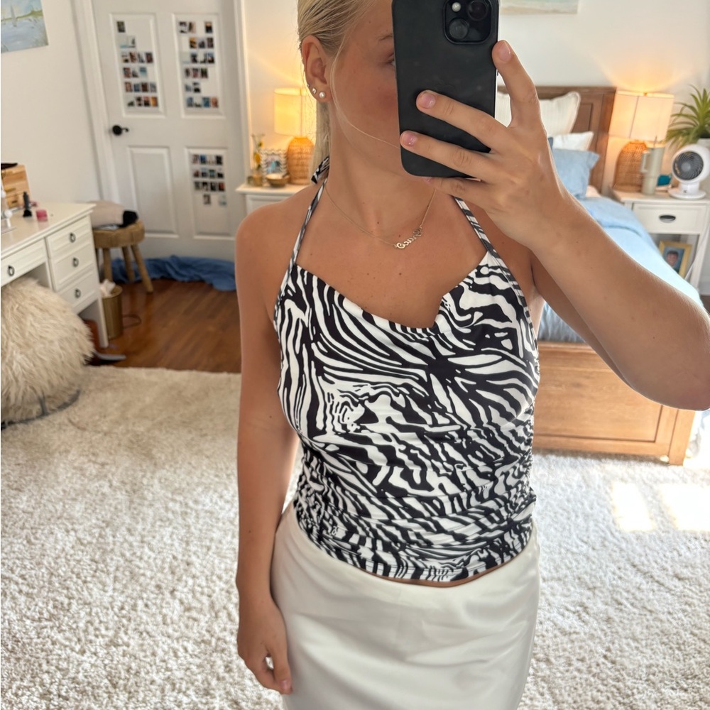 Princess Polly Black and White Ruched Asymmetrical Camisole